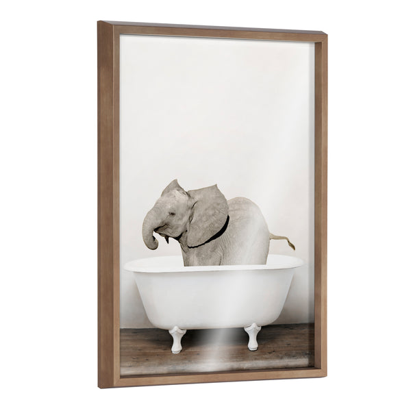 kate & laurel Blake Baby Elephant in the Tub Color Framed Printed Glass by Amy Peterson Art Studio