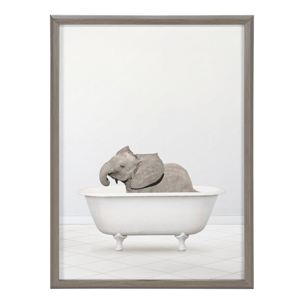 Kate & Laurel Blake Baby Elephant Solo Bathtub Framed Printed Glass By Amy Peterson