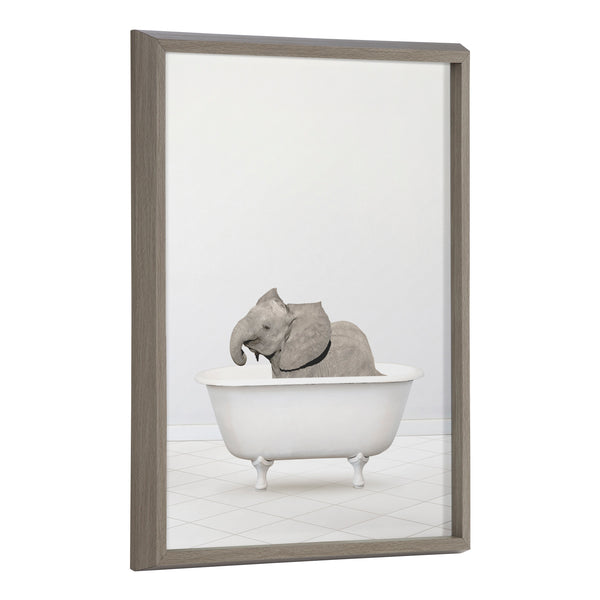 kate & laurel Blake Baby Elephant Solo Bathtub Framed Printed Glass by Amy Peterson