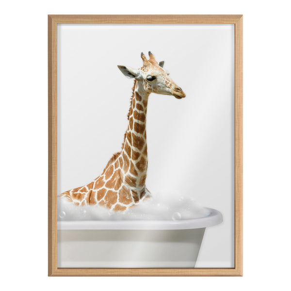 Kate & Laurel Blake Bathroom Bubble Bath Giraffe Framed Printed Glass By The Creative Bunch Studio