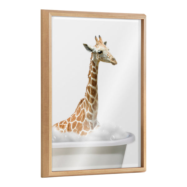 kate & laurel Blake Bathroom Bubble Bath Giraffe Framed Printed Glass by The Creative Bunch Studio