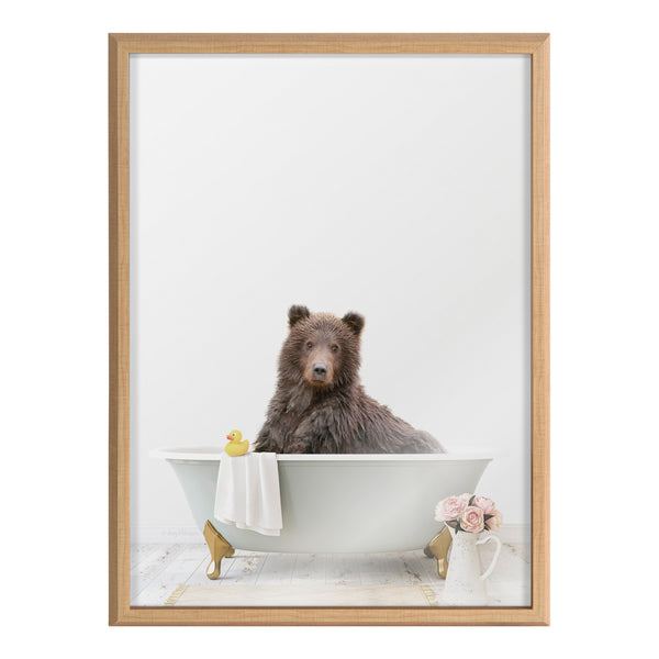 Kate & Laurel Blake Bear Cottage Bathroom Framed Printed Glass By Amy Peterson Art Studio