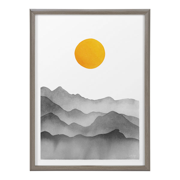 Kate & Laurel Blake Black Yellow Mountain Range Silhouette Framed Printed Glass By Cat Coquillette