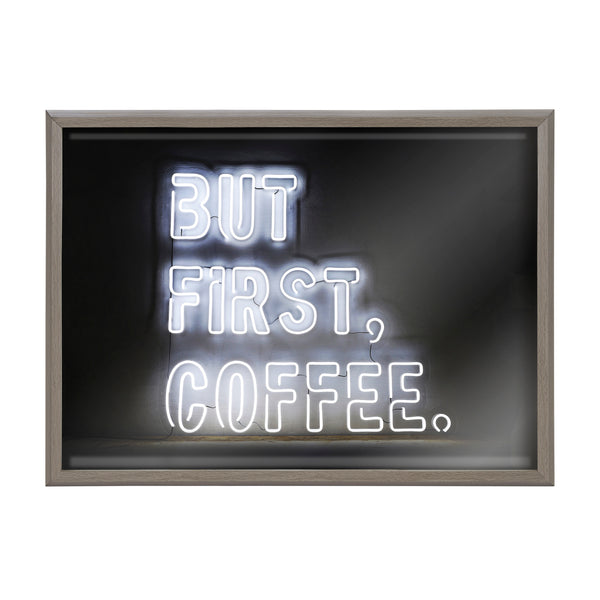 Kate & Laurel Blake But First Coffee Neon Sign Framed Printed Glass By The Creative Bunch Studio