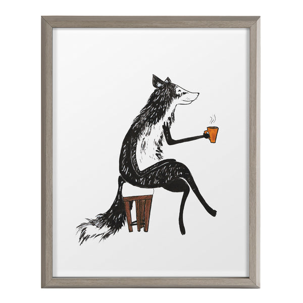 Kate & Laurel Blake Fox Orange Coffee Cup Framed Printed Glass By Viola Kreczmer