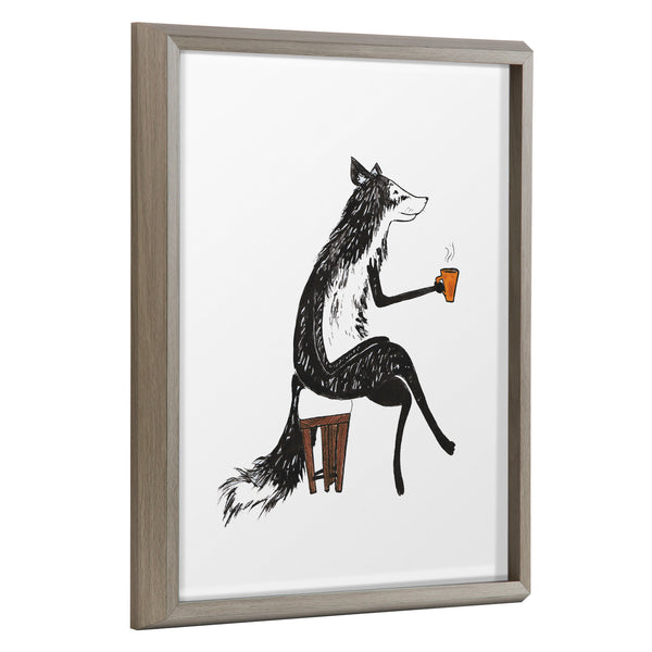 kate & laurel Blake Fox Orange Coffee Cup Framed Printed Glass by Viola Kreczmer