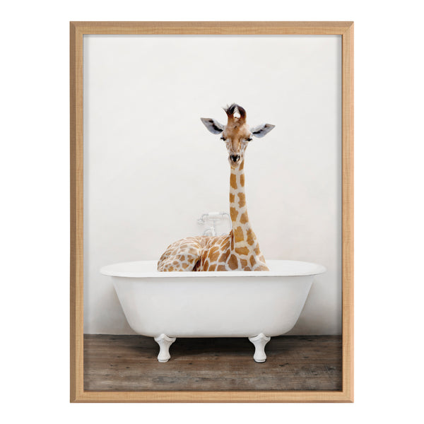 Kate & Laurel Blake Giraffe 2 In Tub Color Framed Printed Glass By Amy Peterson Art Studio