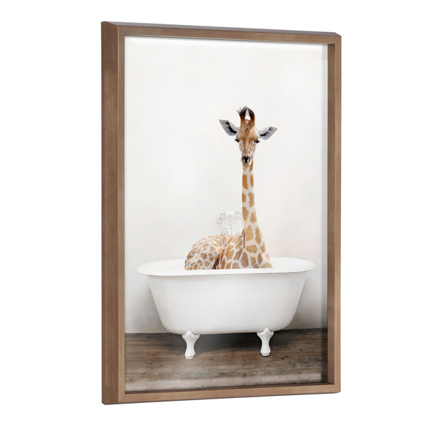 kate & laurel Blake Giraffe 2 in Tub Color Framed Printed Glass by Amy Peterson Art Studio