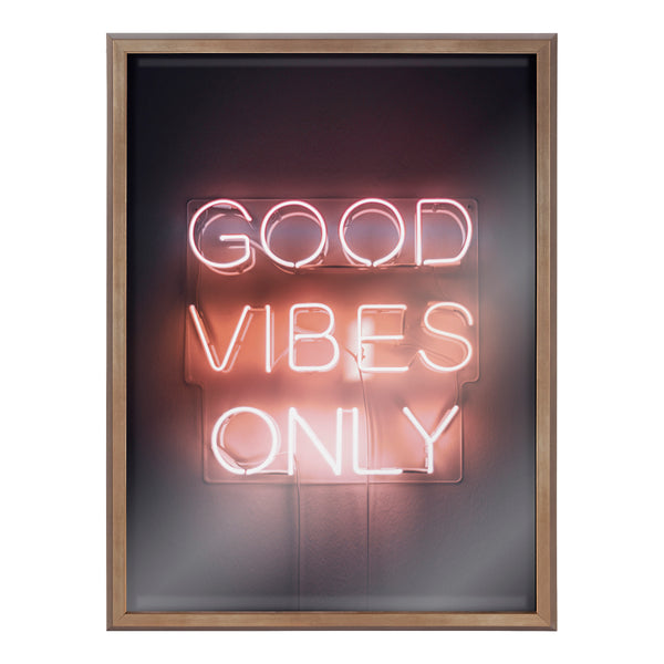 Kate & Laurel Blake Good Vibes Only Neon Sign Framed Printed Glass By The Creative Bunch Studio
