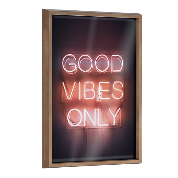 kate & laurel Blake Good Vibes Only Neon Sign Framed Printed Glass by The Creative Bunch Studio