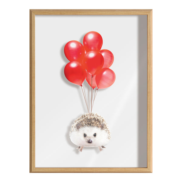 Kate & Laurel Blake Hedgehog Balloons Framed Printed Glass By Amy Peterson Art Studio