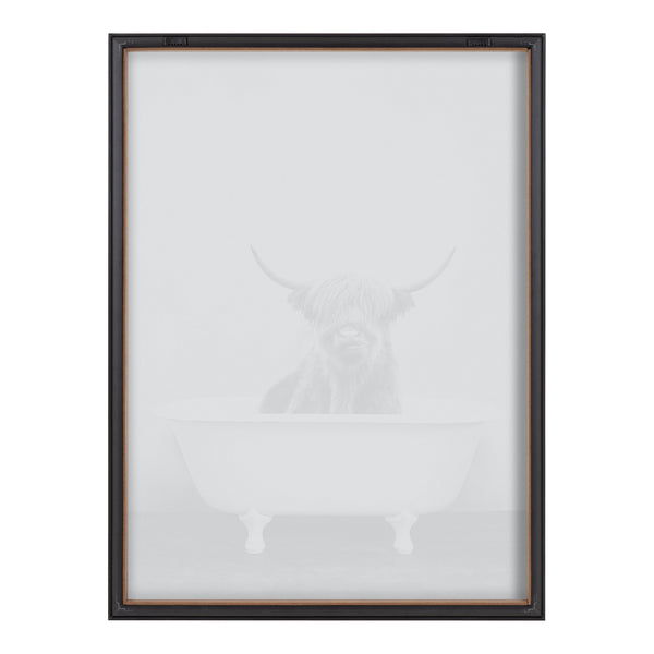 Kate & Laurel Blake Highland Cow In The Tub BW Framed Printed Glass By Amy Peterson Art Studio