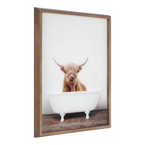 Kate & Laurel Blake Highland Cow In Tub Color Framed Printed Glass By Amy Peterson Art Studio