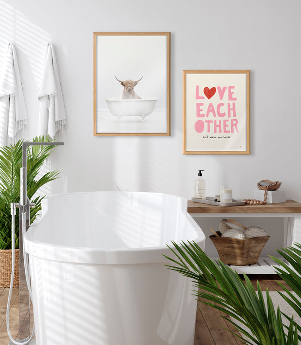 Kate & Laurel Blake Highland Cow Solo Bathtub Framed Printed Glass By Amy Peterson Art Studio