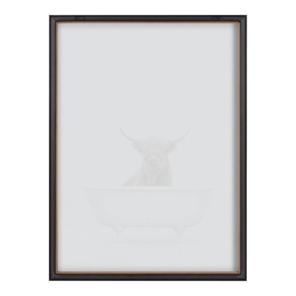 Kate & Laurel Blake Highland Cow Solo Bathtub Framed Printed Glass By Amy Peterson Art Studio