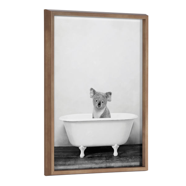 kate & laurel Blake Koala in Bathtub Black and White Framed Printed Glass by Amy Peterson