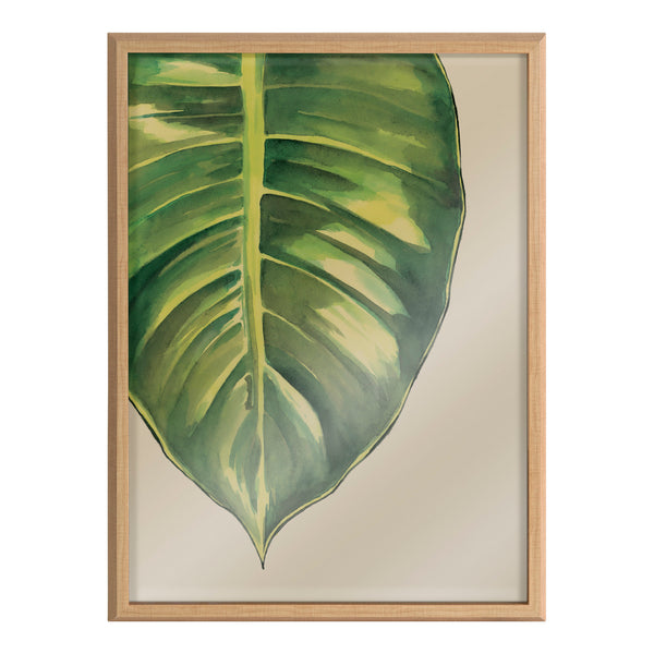 Kate & Laurel Blake Large Leaf Greener Hue Neutral Framed Printed Glass By Emily Marie Watercolors