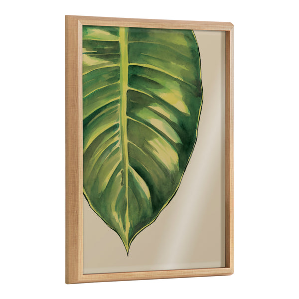 kate & laurel Blake Large Leaf Greener Hue Neutral Framed Printed Glass by Emily Marie Watercolors