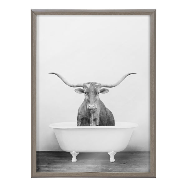 Kate & Laurel Blake Longhorn BW Bathroom Framed Printed Glass By Amy Peterson Art Studio
