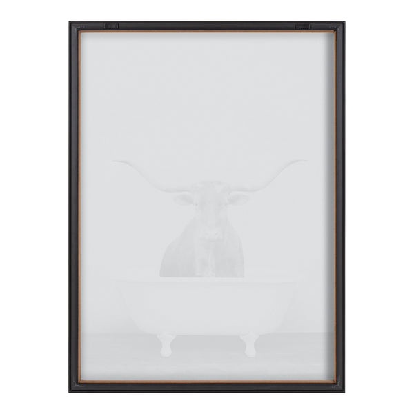 Kate & Laurel Blake Longhorn BW Bathroom Framed Printed Glass By Amy Peterson Art Studio