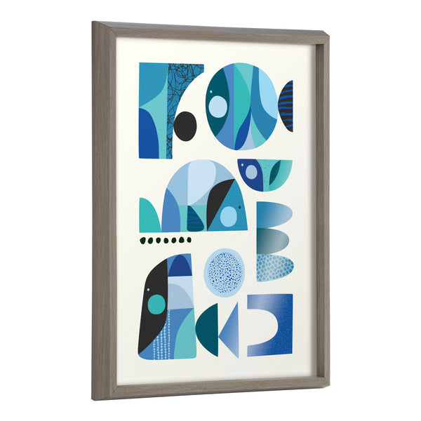kate & laurel Blake Mid Century Fish Blue Framed Printed Glass by Rachel Lee of My Dream Wall