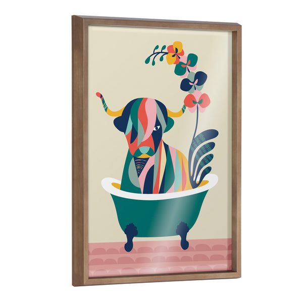 Kate & Laurel Blake Mid Century Modern Cow In Bathtub Framed Printed Glass By Rachel Lee Of My Dream Wall