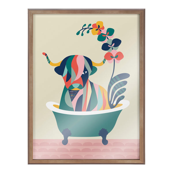 Kate & Laurel Blake Mid Century Modern Cow In Bathtub Framed Printed Glass By Rachel Lee Of My Dream Wall