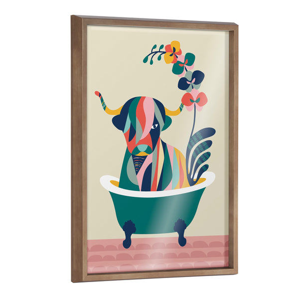 kate & laurel Blake Mid Century Modern Cow in Bathtub Framed Printed Glass by Rachel Lee of My Dream Wall