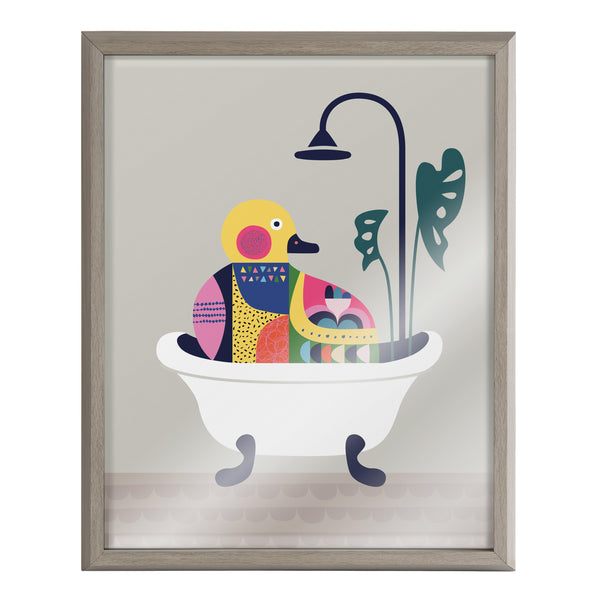Kate & Laurel Blake Mid Century Modern Duckie In The Tub Framed Printed Glass By Rachel Lee Of My Dream Wall