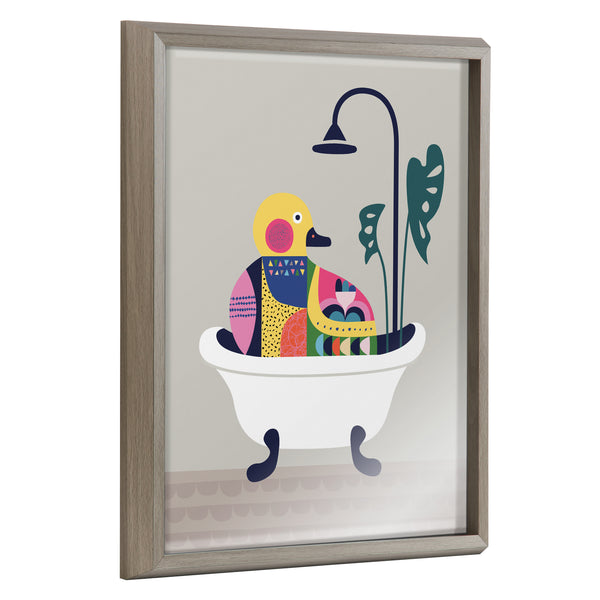 kate & laurel Blake Mid Century Modern Duckie in the Tub Framed Printed Glass by Rachel Lee of My Dream Wall