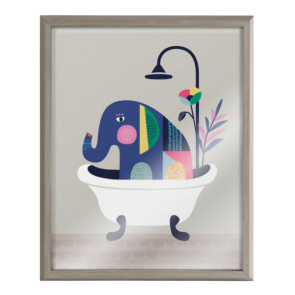Kate & Laurel Blake Mid Century Modern Elephant In The Tub Framed Printed Glass By Rachel Lee Of My Dream Wall