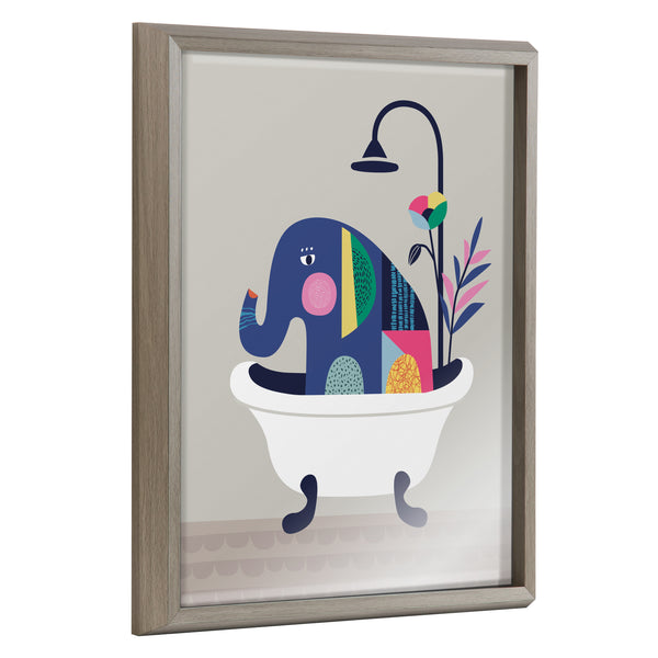 kate & laurel Blake Mid Century Modern Elephant in the Tub Framed Printed Glass by Rachel Lee of My Dream Wall