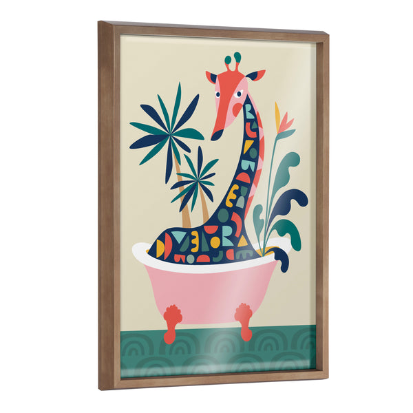 Kate & Laurel Blake Mid Century Modern Giraffe In Bathtub Framed Printed Glass By Rachel Lee Of My Dream Wall