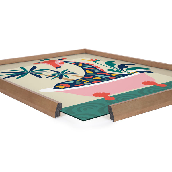 Kate & Laurel Blake Mid Century Modern Giraffe In Bathtub Framed Printed Glass By Rachel Lee Of My Dream Wall