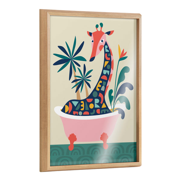 kate & laurel Blake Mid Century Modern Giraffe in Bathtub Framed Printed Glass by Rachel Lee of My Dream Wall