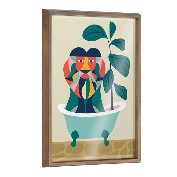 Kate & Laurel Blake Mid Century Modern Lion In Bathtub Framed Printed Glass By Rachel Lee Of My Dream Wall