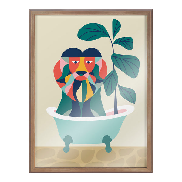 Kate & Laurel Blake Mid Century Modern Lion In Bathtub Framed Printed Glass By Rachel Lee Of My Dream Wall