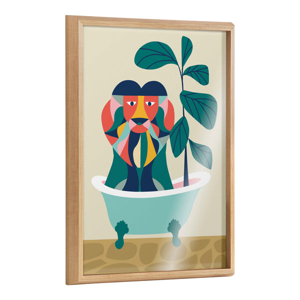 kate & laurel Blake Mid Century Modern Lion in Bathtub Framed Printed Glass by Rachel Lee of My Dream Wall
