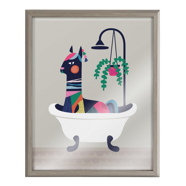 Kate & Laurel Blake Mid Century Modern Llama In The Tub Framed Printed Glass By Rachel Lee Of My Dream Wall