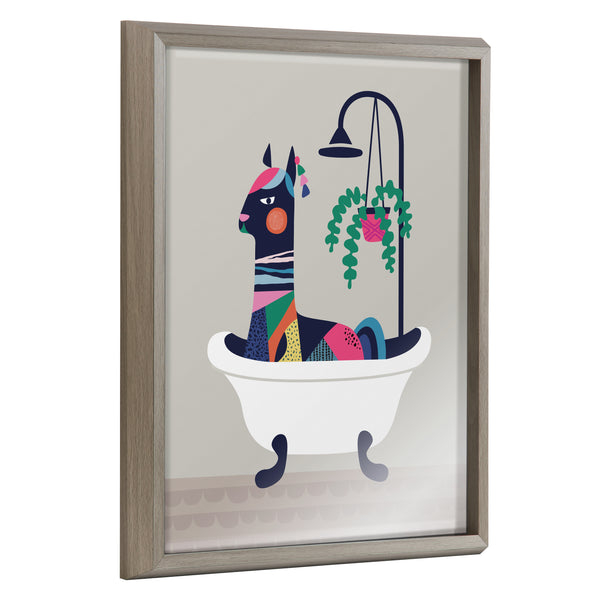 kate & laurel Blake Mid Century Modern Llama in the Tub Framed Printed Glass by Rachel Lee of My Dream Wall