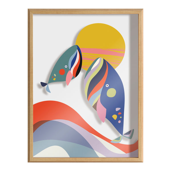 Kate & Laurel Blake Modern Colorful Whales Framed Printed Glass By Rachel Lee Of My Dream Wall