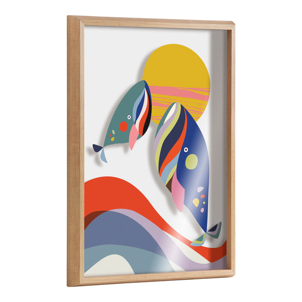 kate & laurel Blake Modern Colorful Whales Framed Printed Glass by Rachel Lee of My Dream Wall