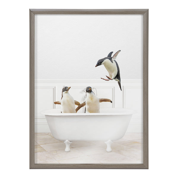 Kate & Laurel Blake Penguins Bathroom Framed Printed Glass By Amy Peterson Art Studio
