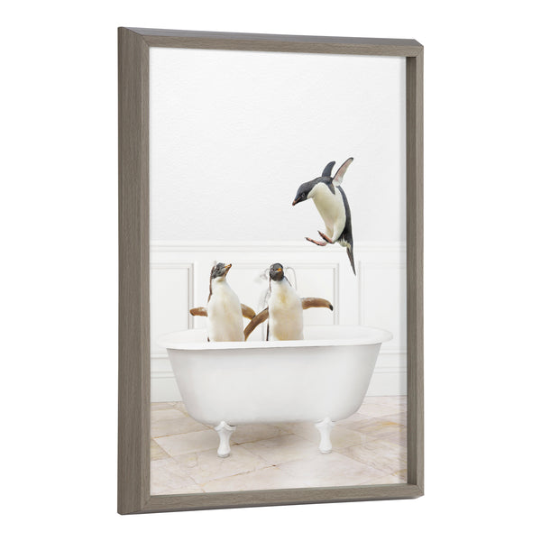 kate & laurel Blake Penguins Bathroom Framed Printed Glass by Amy Peterson Art Studio