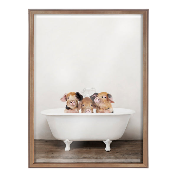 Kate & Laurel Blake Three Little Pigs In Vintage Bathtub Framed Printed Glass By Amy Peterson Art Studio