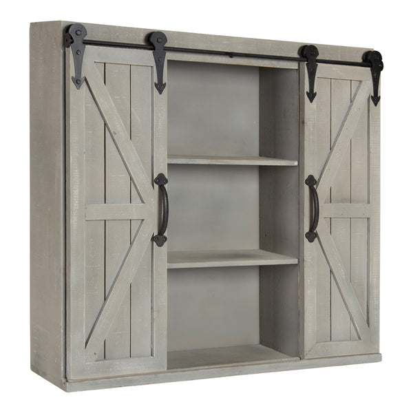 kate & laurel Cates Decorative Wood Wall Storage Cabinet with Sliding Barn Doors