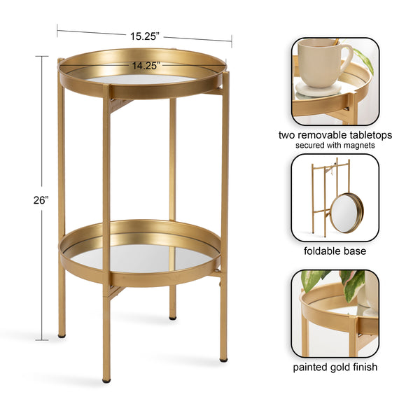 Kate & Laurel Celia Round 2-Tier Metal Foldable Tray Table