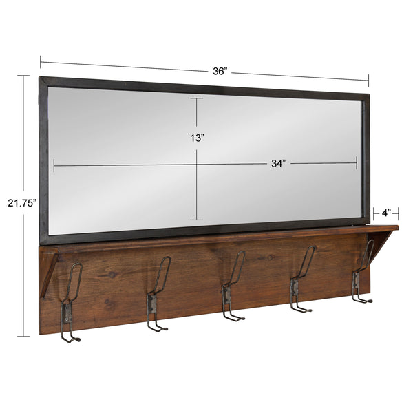 Kate & Laurel Coburn Metal Mirror With Wood Shelf And Hooks