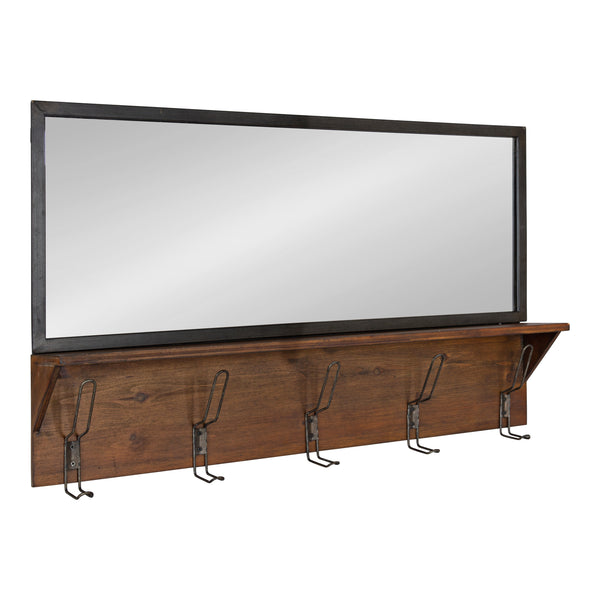 kate & laurel Coburn Metal Mirror with Wood Shelf and Hooks