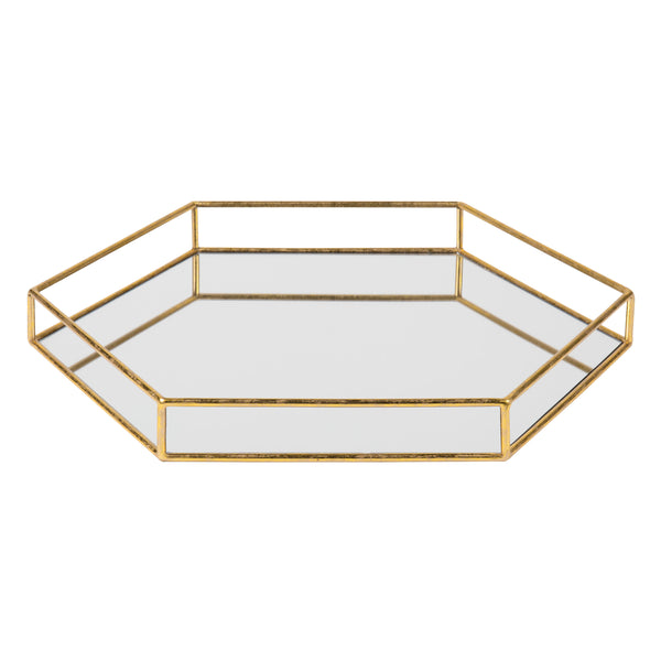 kate & laurel Felicia Metal Mirrored Hexagon Decorative Tray